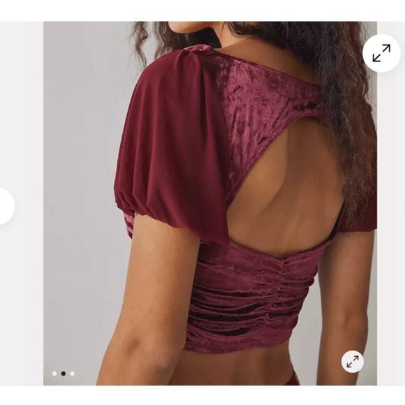 Free People Womens Velvet Crop Top Size M Midnight Mood Red Burgundy Whimsigoth - Picture 2 of 13